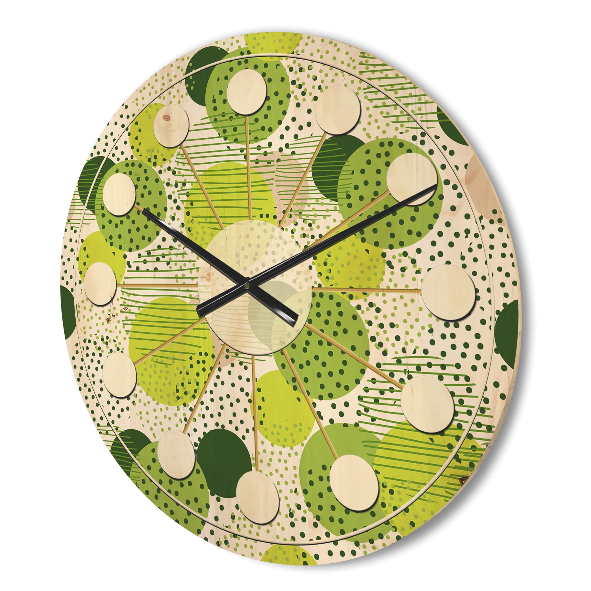 Designart 'Circular Abstract Retro Pattern Geometric X' Mid-Century Modern Wood Wall Clock