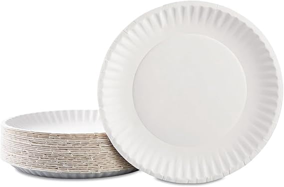 Watson Distributing 9" White Uncoated Disposable Paper Plate, 1000 Count