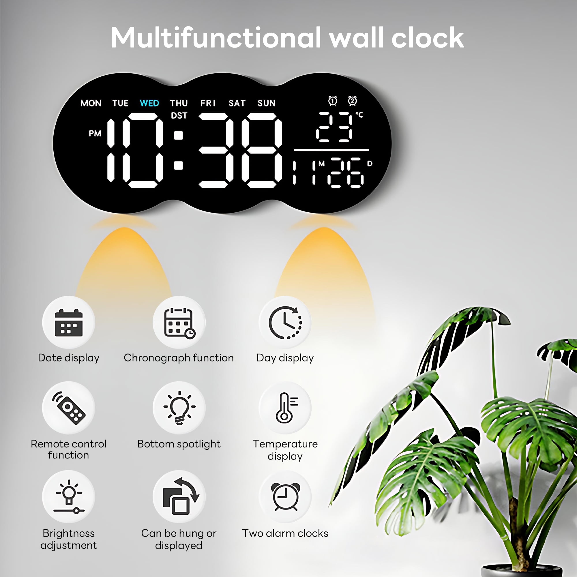 INSMART 11" Digital Wall Clock Large Display for Home,Cloud Shape Digital Alarm Clock with Remote Control,Dual Alarm Clock,Temperature,Date,12/24H,DST for Bedroom, Kitchen,Office,Black