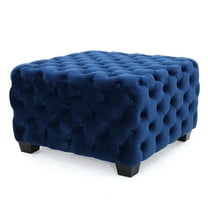 Benjara Ottoman- Modern Button Tufted- Navy Blue Velvet- 29" Square Shape