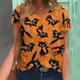 thumbnail image 2 of Blusa de camiseta informal con estampado de manga corta y cuello en V de verano para mujer a la moda Fridja  zx3724, 2 of 5