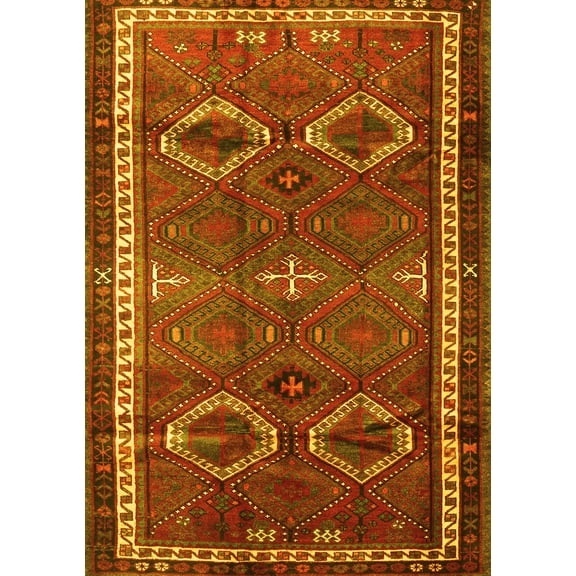 Ahgly Company Machine Washable Indoor Rectangle Persian Yellow Traditional Area Rugs, 5' x 7'