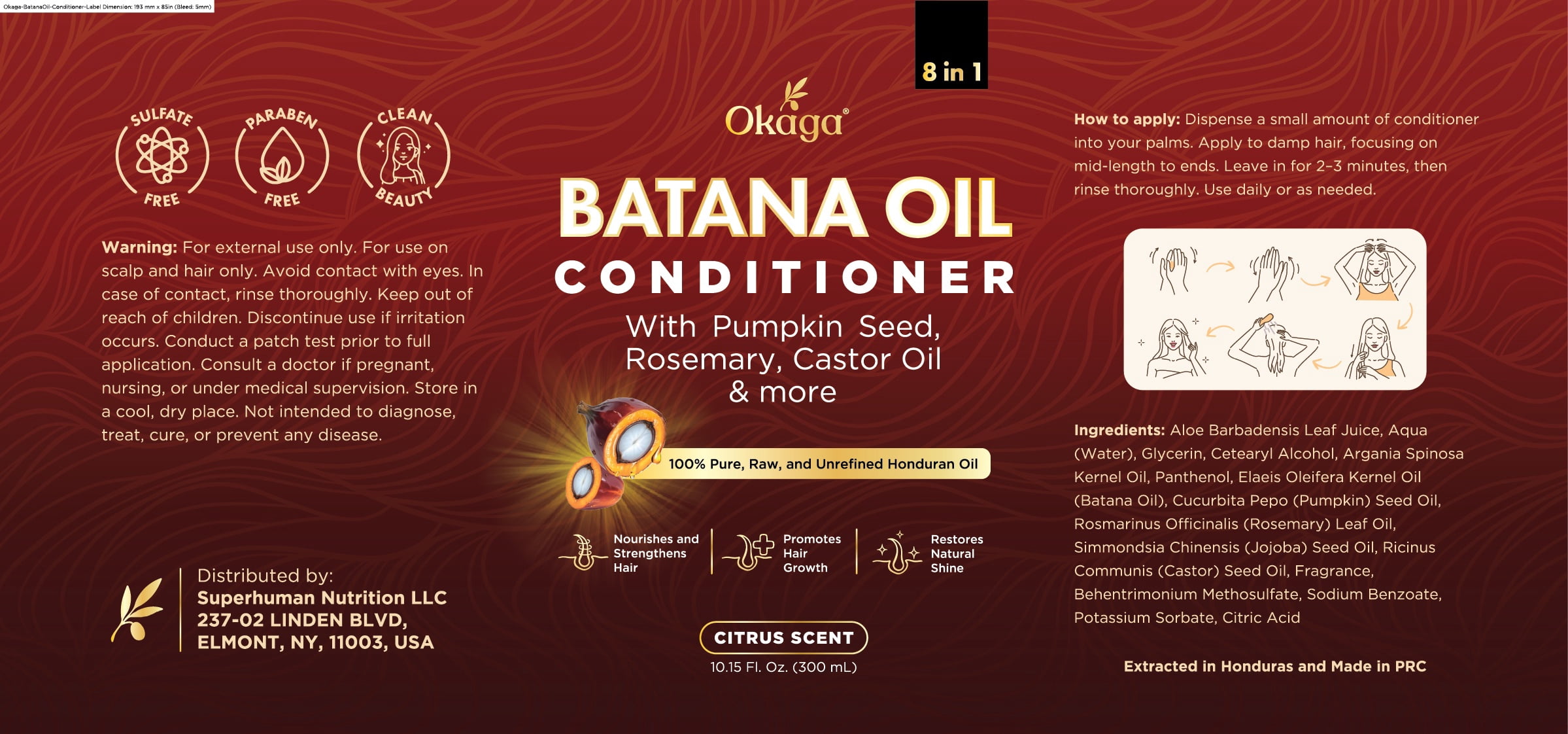 Okaga Batana Oil Conditioner for Hair Growth, Aloe Vera Leaf Juice, Biotin, Honduran Batana, Jojoba, Argan, Pumpkin Seed, Castor & Rosemary Oils, 8-in-1 Natural Formula (10.15 fl oz Citrus Scent)