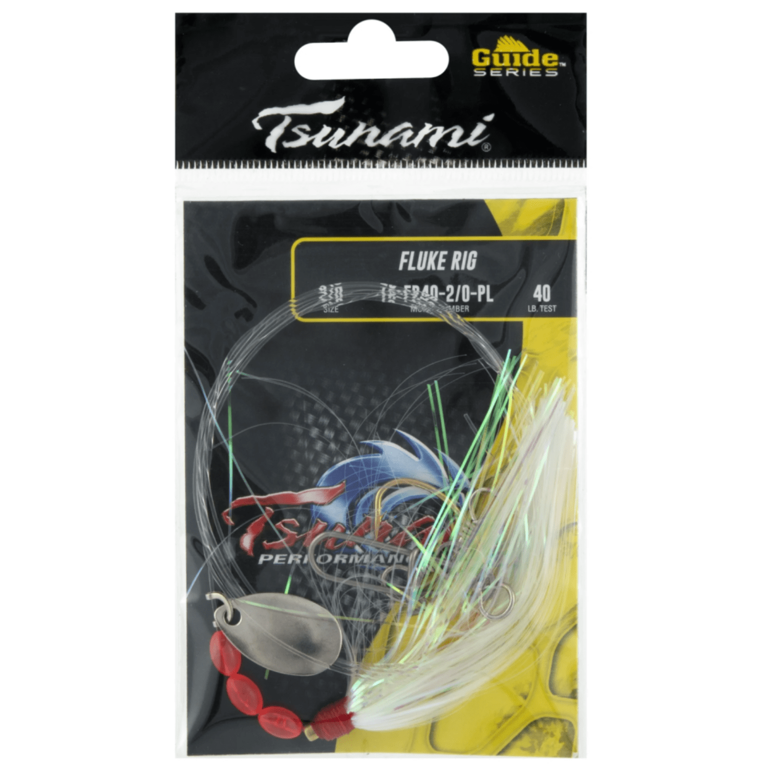 Tsunami Fluke Fishing Rig 40 lb Mono Leader with 2/0 Kahle Hook – Pearl Flashabou Skirt