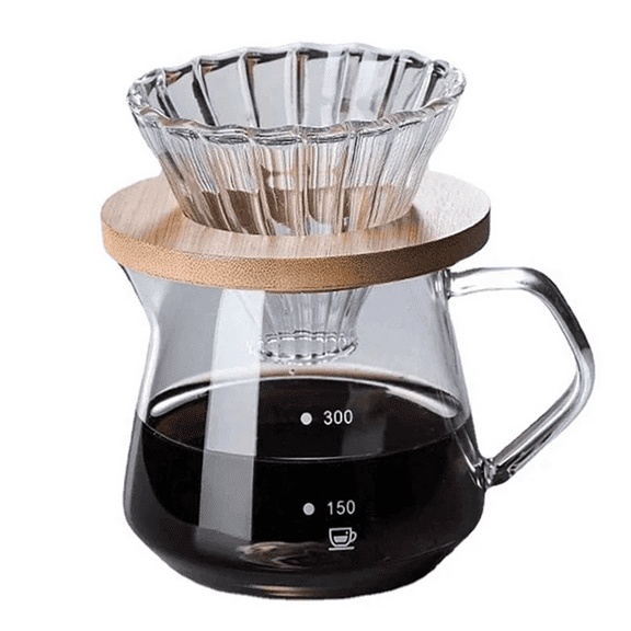 Pour Over Coffee Maker Set, Glass Carafe With Filter, Drip Set for Home Or Office,300Ml
