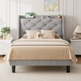 thumbnail image 4 of Virans Twin Bed Frame with 16" Deluxe Wingback & Charging Station, Upholstered Platform Bed with Button Tufted Storage Headboard,Light Gray, 4 of 9