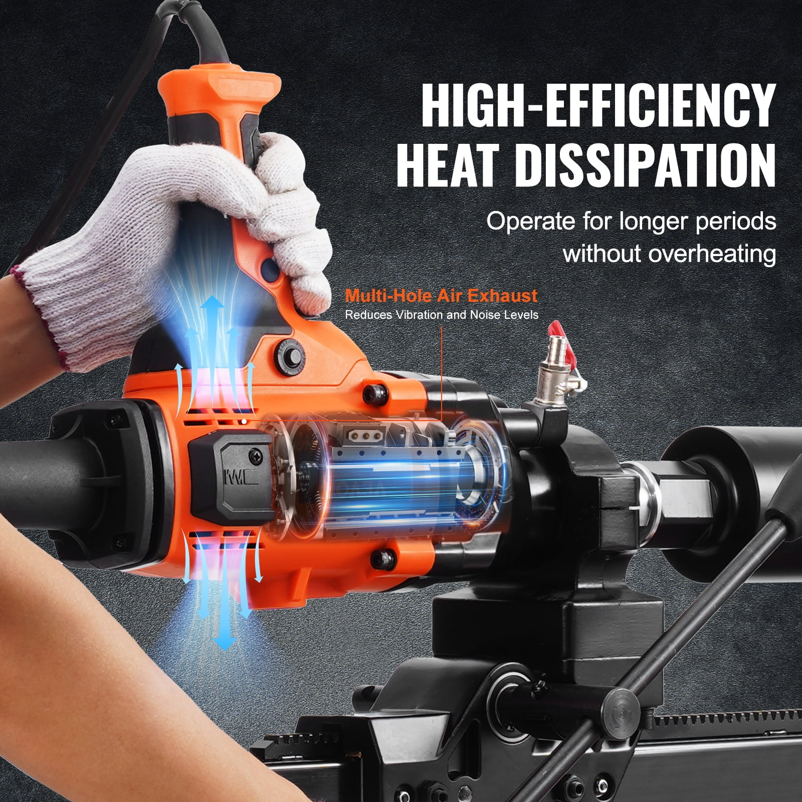 VEVOR Core Drill Machine, 0.8-6.3in Drilling Diameter Handheld Diamond Core Drill Rig with Stand and Core Drill Bit, 2000W Rugged Concrete Core Drill, Wet and Dry Use, For Concrete, Brick, Marble