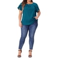 thumbnail image 2 of Agnes Orinda Women's Plus Size Work Pleated Short Sleeve Round Neck Tulip Sleeves Summer Blouses 3X Lake Blue, 2 of 6