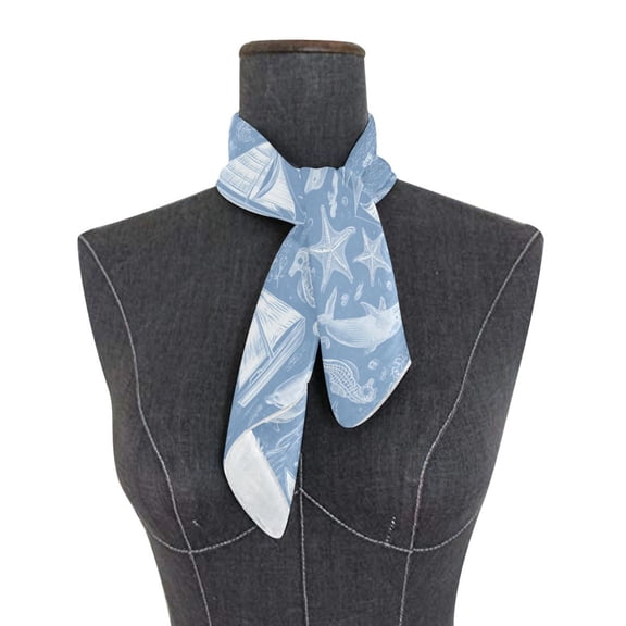 Square Scarf 24x24 Inch Blue Nautical Style Pattern Silky Satin Sun Protection Neck Scarf for Women Multi-Purpose Head Wrap Bandana for Hair Bag Decoration
