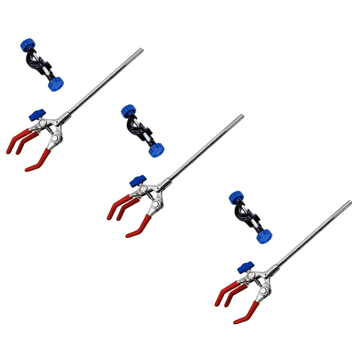3X Lab Clamp 3 Finger Adjust Jaw with Scientific Extension Adjustable Black Laboratory Stand Clip