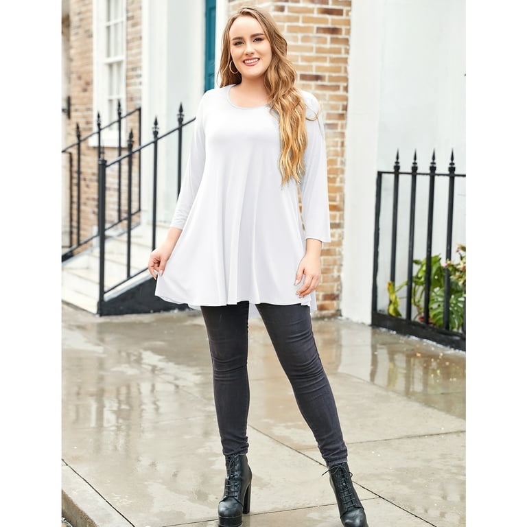 LARACE Plus Size Tops Plaid Shirts For Womens 3/4 Sleeve