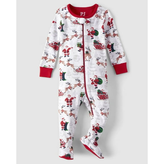 Toddler Boy's Girl's Santa Reindeer Christmas Print Cotton Pajama Sleeper (Size 5T)