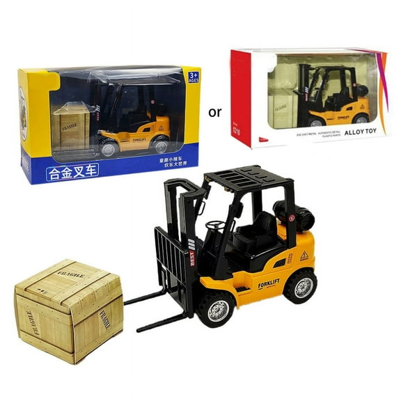 Alloy Die-Cast Model Vehicle Construction Forklift Friction Toy for w/ Cargo Pallet Interactive Toy for Boys Girls Xmas