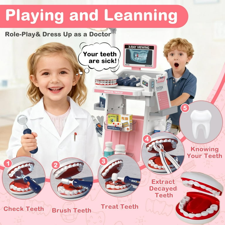 Doctor Kit For Kids - Dental Pretend Play Medical Carts Set with