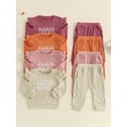 thumbnail image 4 of Aojekbee Toddler Girls Waffle Set Letter Embroidered Long Sleeve Ruffled Tops Elastic Waist Pockets Long Pants Outfits, 4 of 10