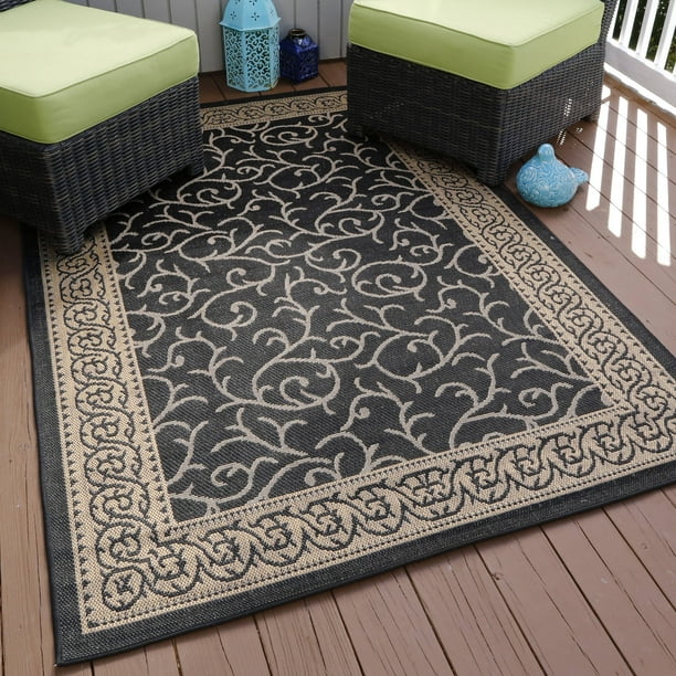 Somerset Home Ornate Vine Indoor/Outdoor Area Rug, Black, 5' x 7'7"