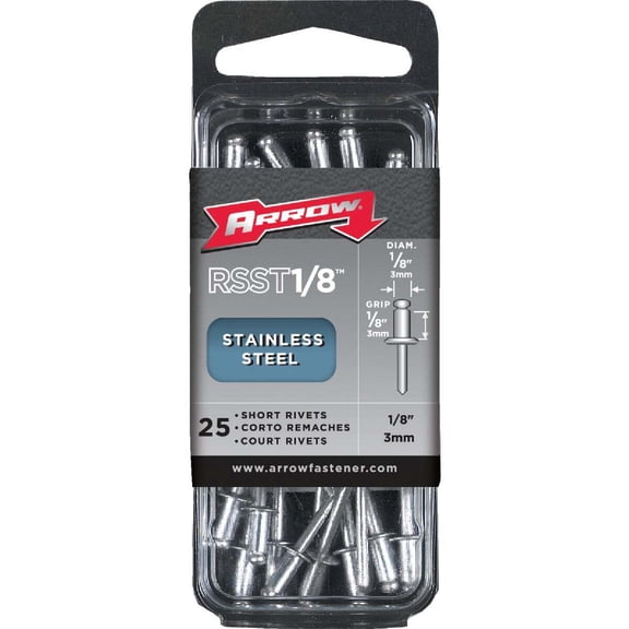 Arrow RSST1/8 Short Stainless 1/8-Inch Rivets 25ct