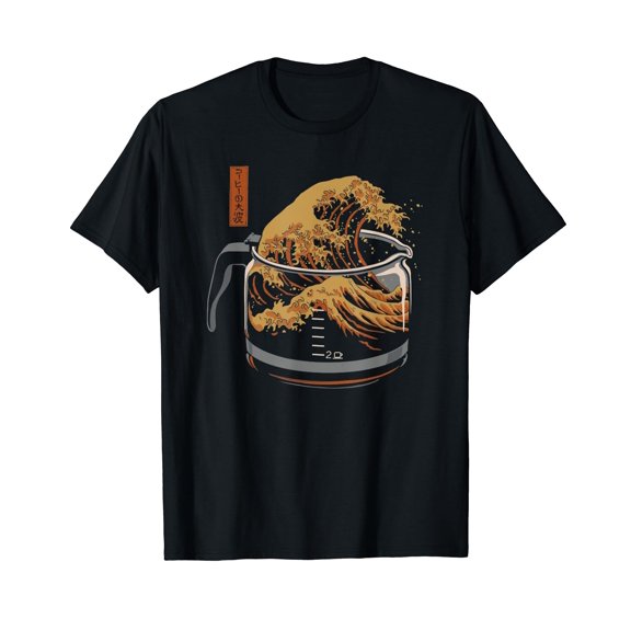The Great Wave Of Coffee Funny Coffee - I Love Coffee Cotton Black T-Shirt