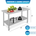thumbnail image 3 of YUSAZENS 60 x 24 x 35 Inch Double Layer Stainless Steel Workbench, Stationary Prep Work Table No Casters and No Rear Back Panel for Home Workshop, 3 of 8
