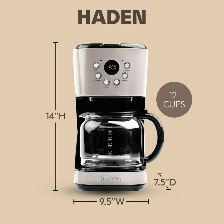 Haden Home Auto Coffee Maker, 12-Cup Programmable, Putty 75028