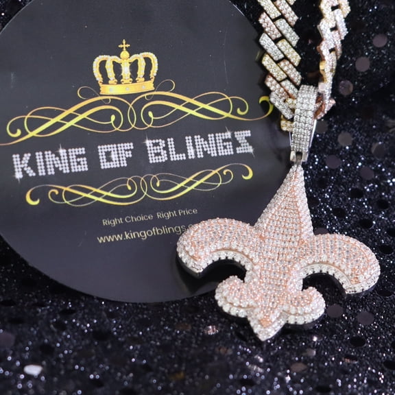 King of Bling's Fancy 925 Sterling Silver Fleur de Lis White Pendant with 7.04ct Cubic Zirconia