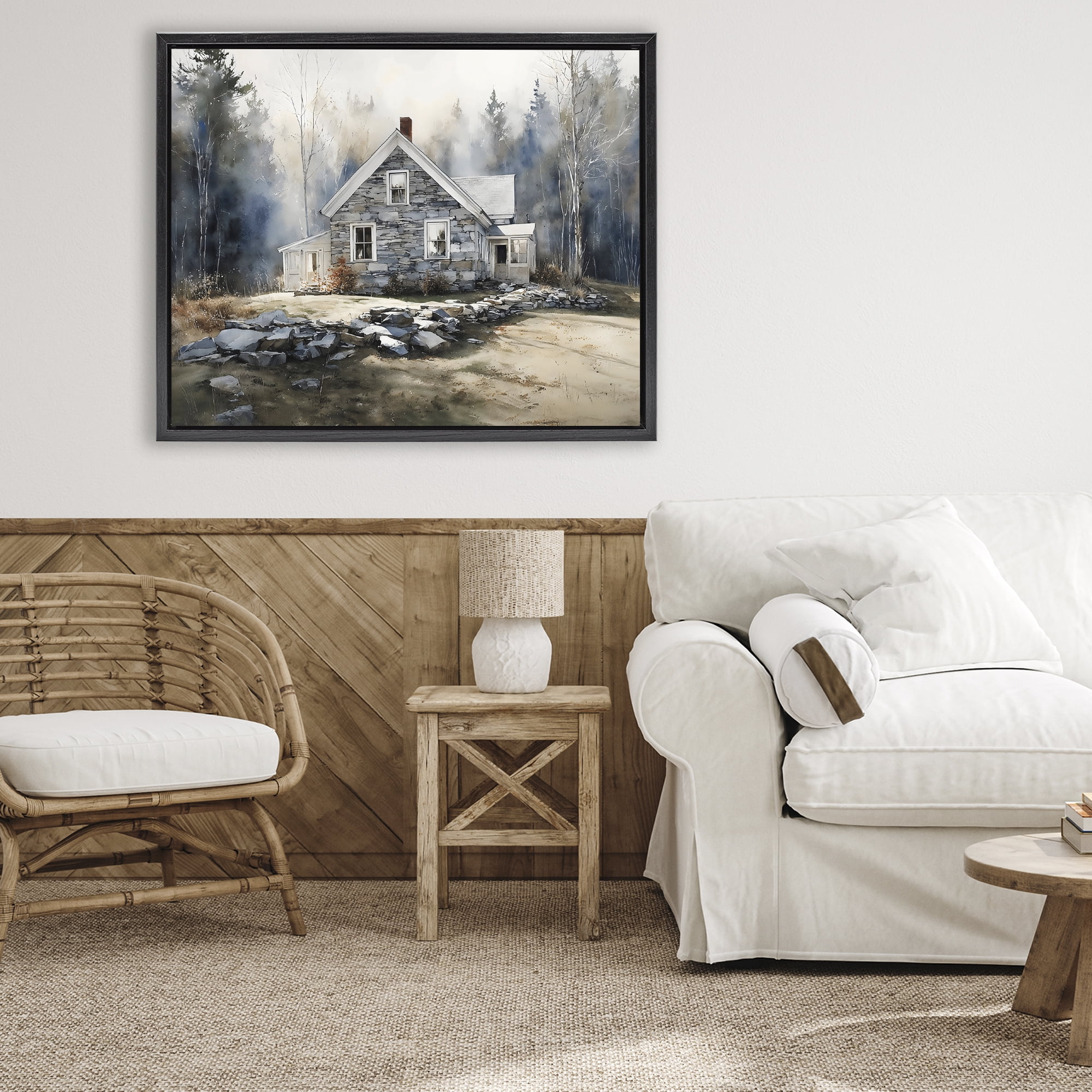Stupell Industries Rustic Cottage Among the Trees Black Framed Floater Canvas Wall Art, design by Franklyn Gregory