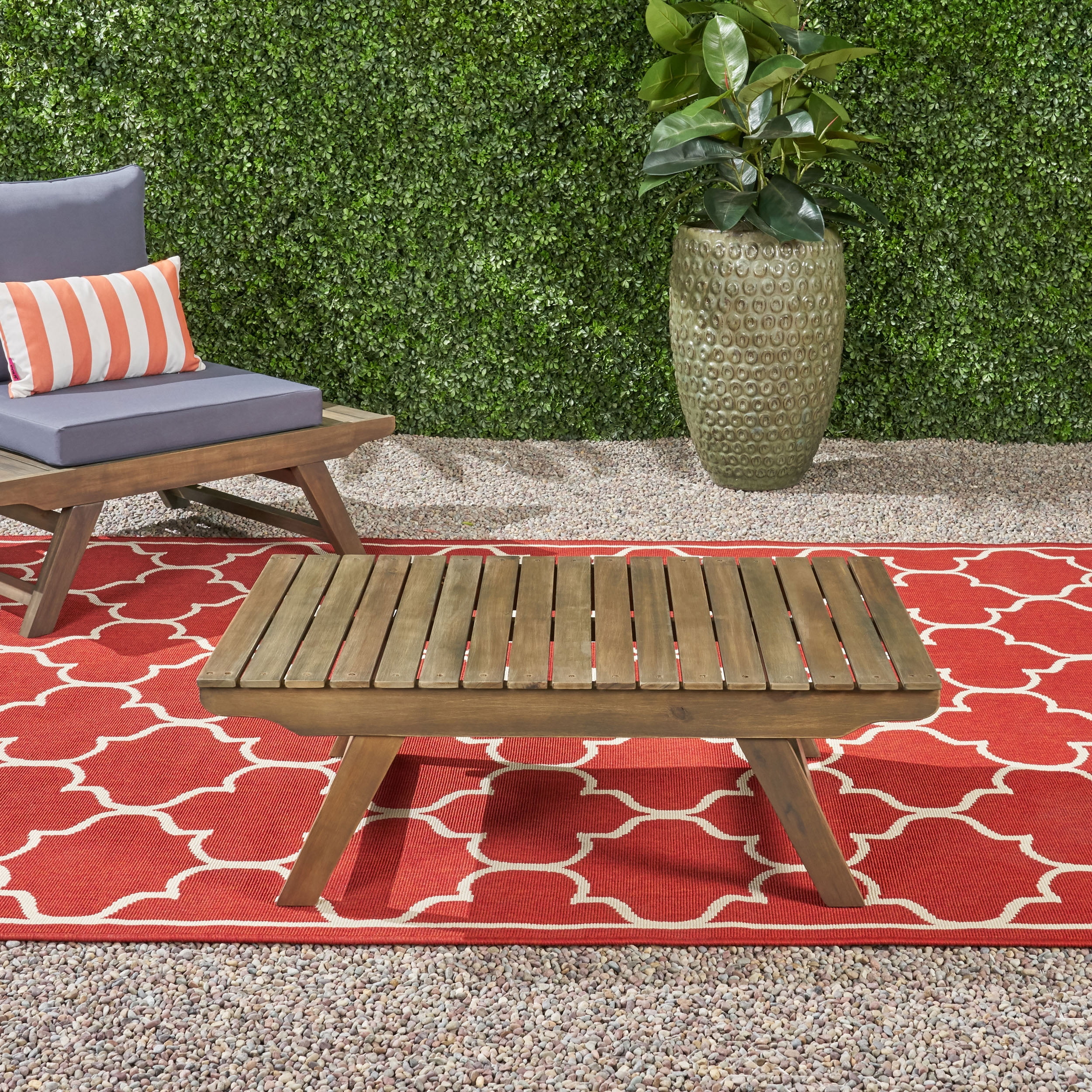 Outdoor Coffee Table, Acacia Wood Leisure Center Table for Patio Garden, Dark Gray