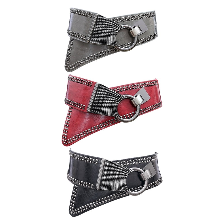 Fashion Wide Waist Belt Elastic Stretch Cinch Belts With Interlock Buckle Red OS haxmnou women main image 4