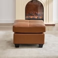 thumbnail image 3 of LAZZO Leather Ottoman, Square Faux Leather Bench with Extra Deep Cushion, Multi-Functional Footrest & Extra Seating for Living Room Bedroom, Brown, 3 of 5