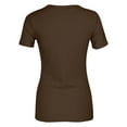thumbnail image 3 of DuoJiaJ Women's New Thread Strip Slim Long Short Sleeve Sexy V Neck Casual T Shirt Women’s Summer Tops Brown L, 3 of 4