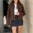 thumbnail image 2 of ClodeEU Women's Faux Suede Jacket ,Long Sleeve Lapel Zip Up Jacket, Loose Casual Jacket Brown,Womens Plus M, 2 of 8