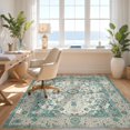 thumbnail image 3 of Design&I 4'x6' Washable Area Rug Cream Vintage Faded Scroll Motifs Border Pile Beige for Home Office, Under Desk, Snag-Free Skid-Resistant Medium, 3 of 7