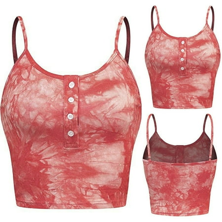 Alitao Camisole Tops Corset Tops Womens Sleeveless O-neck Button Up Casual Print Vest Cami Tank Top Going Out Tops Summer Tops Orange XL