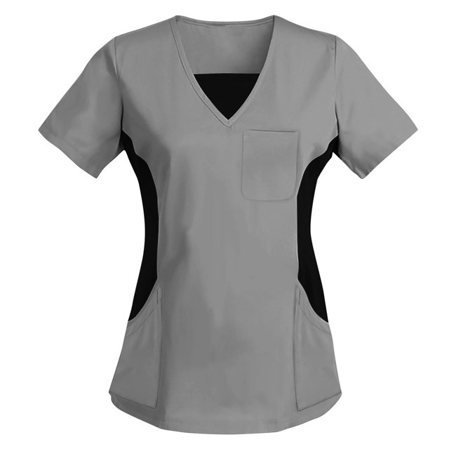 Fanxing Hauts de Blouse pour Femmes Col en V Blouses avec Poche Uniforme d'Infirmière Gris,L