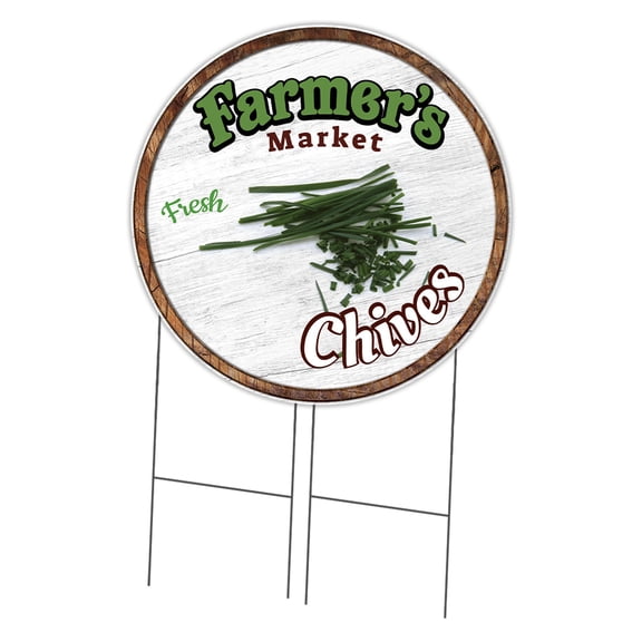SignMission Corrugated Plastic Sign With Stakes 36" Circular - Farmer's Market Chives | Coroplast Yard Sign With Stake |  Made in the USA