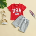 thumbnail image 2 of ASEIDFNSA Toddler Boys Red White Blue Outfit Set with Graphic Tee and Elastic Waist Bottoms (Red,12-18 Months), 2 of 3
