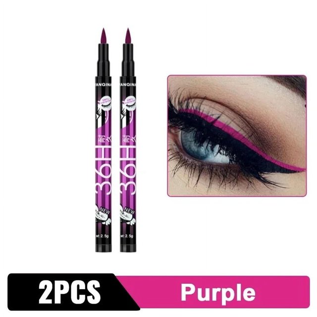 Lápiz Delineador de ojos líquido negro, resistente al agua, larga duración, 36H, secado rápido, sin florecimiento, herramienta cosmética( 2PC Purple
