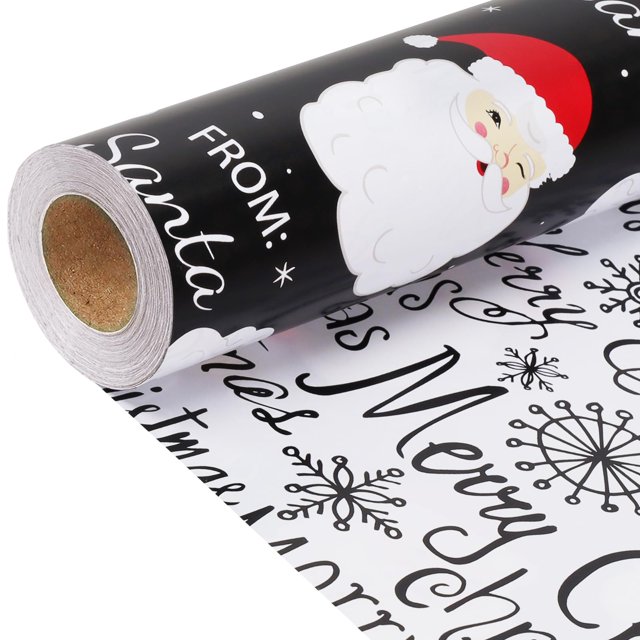 Cintas de papel de regalo negras para Papá Noel, reversibles, 43 x 100,6 cm