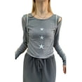 thumbnail image 3 of hirigin Women Short Tops, Round Neck Long Sleeve Star Cutout Casual Party Street Fall Spring Cropped Tops, 3 of 8
