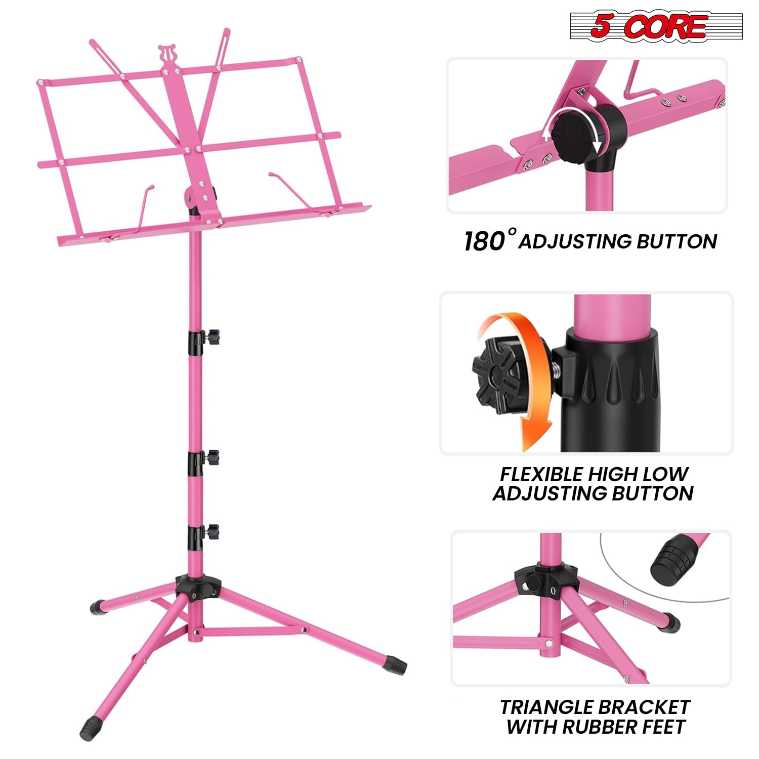 5 Core Music Stand Adjustable Desktop Book Stands Portable Sheet Holder All Metal Foldable Bookstand