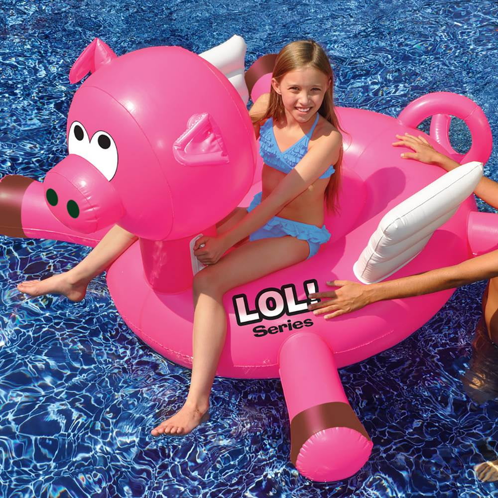 SWIMLINE ORIGINAL 90266 Giant Inflatable LOL Pig Pool Float Floatie Ride-On Lounge W/ Stable Legs Wings Large Rideable Blow Up Summer Beach Swimming Party Lounge Big Raft Tube Decoration Toys Kids