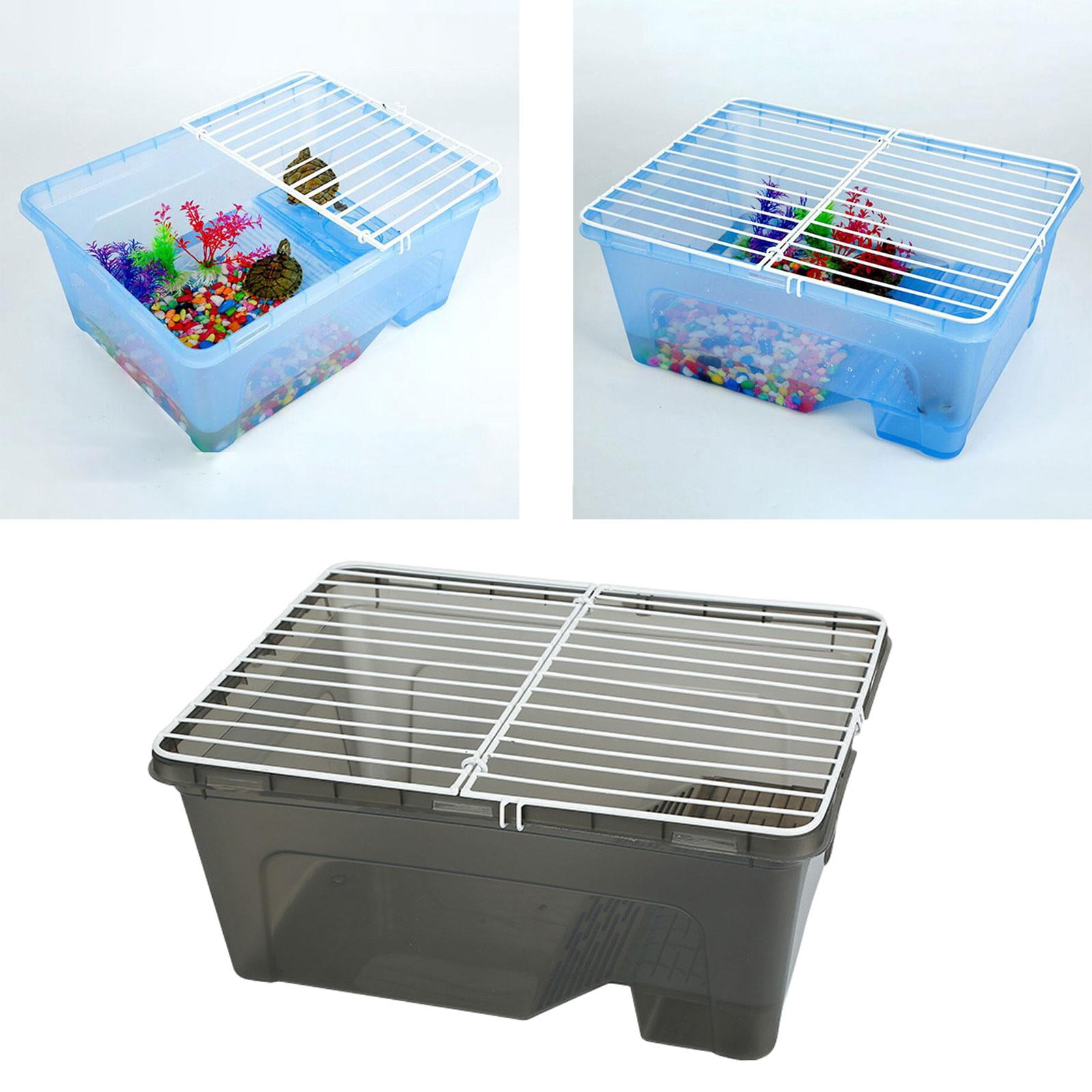 TOOYFUL Turtles Tank Aquarium Turtle Habitat with Cover Easy to Feeding Durable Reptile Aquarium Reptile Habitat for Frog Amphibians Black