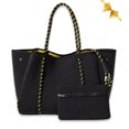 thumbnail image 1 of Bolso de mano POPUPS de neopreno grande para mujer, negro y amarillo con puntos, 1 of 9