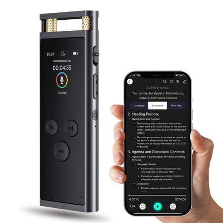 AI Digital Voice Recorder with APP for Voice-to-Text Transcription, Translation, GPT-4o Summary, Mind Mapping, Playback Support, Voice Activation, 64GB Aluminum Alloy, Space Gray By Vizlon Commerce
