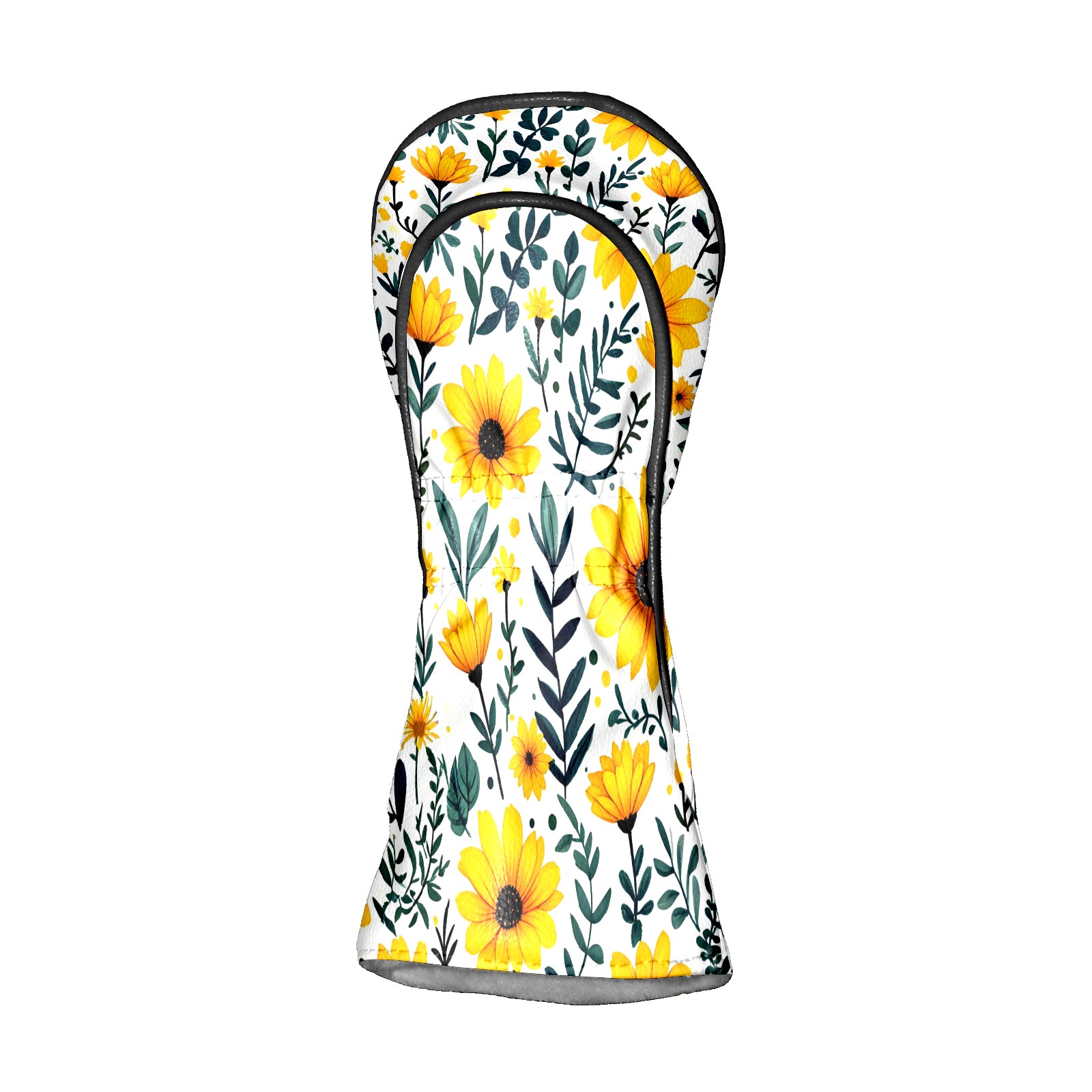 Golf Club Covers, Watercolor Yellow Flowers Premium PU Leather Driver Hybrid Putter Head Covers with Velvet Lining, Waterproof Golf Gifts for Men Women