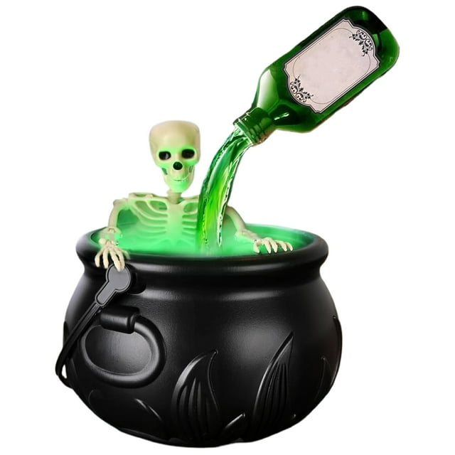 CHENMEI Halloween Decorations Indoor Cauldron Halloween Decor with Floating Bottles and Diffuser Skeleton Cauldron with Floating Bottles and Fog Maker 10ml