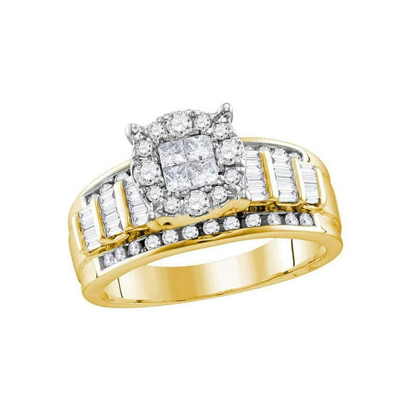 10kt Yellow Gold Womens Princess Round Diamond Soleil Cluster Bridal Wedding Engagement Ring 1.00 Cttw
