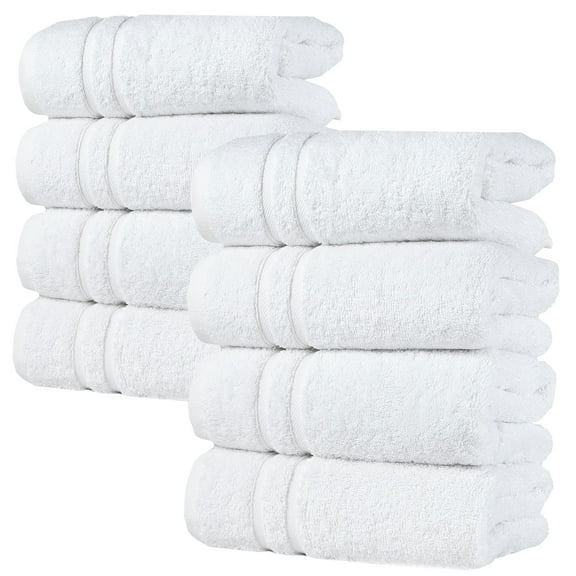 Hawmam Linen White Hand Towels Set of 8 – Luxury Cotton Hand Towels for Bathroom – Soft Quick Dry Towels