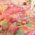 thumbnail image 5 of Wajade Plush Duvet Cover Set 3 Piece - Luxury Ultra Soft Fluffy Fuzzy Comforter Cover with 2 Pillow Shams Faux Fur Bedding Set,Full Size,Rainbow Pink, 5 of 6