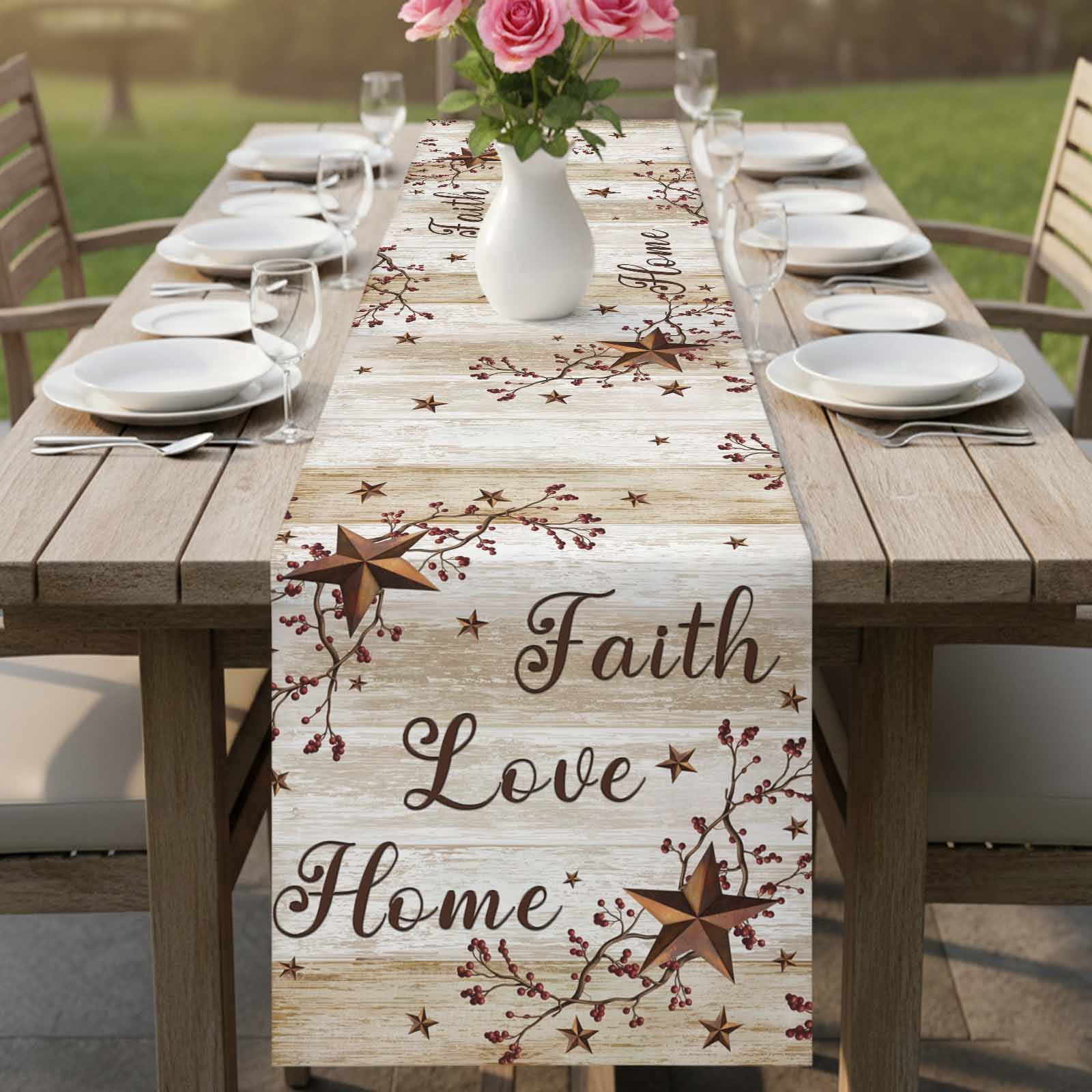 Texas Star Brown Cotton Linen Table Runner for Dining Kitchen, Farmhouse Retro Branches Wooden Grain Wedding Outdoor Party Tablerunners, Dresser Scarf Coffee Tablecloth Runners 13x48 Inches
